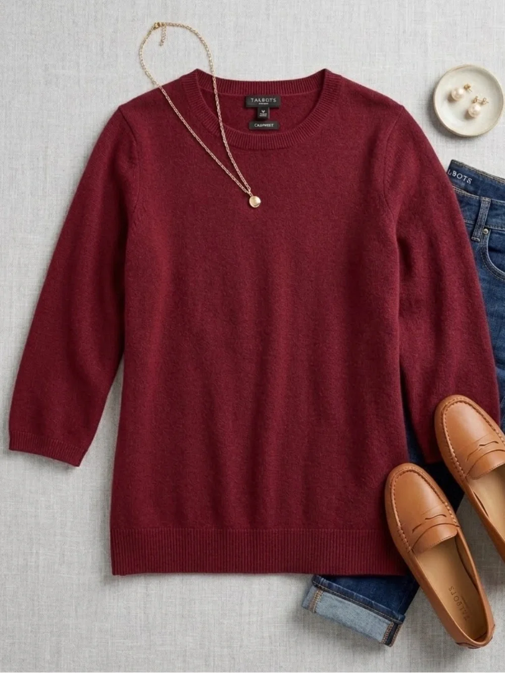 Talbots Wine Red Pure Cashmere Crewneck Sweater
